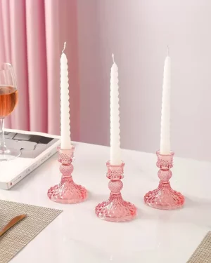 Pink Crystal Taper Candle Holders