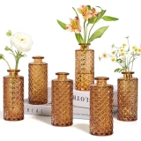 6 Pack Small Diamond Style Amber Vases