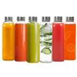 6 Pack 500ml Glass Water Bottle with Stainless Steel Lid