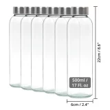 6 Pack 500ml Glass Water Bottle with Stainless Steel Lid