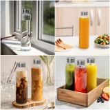 6 Pack 500ml Glass Water Bottle with Stainless Steel Lid